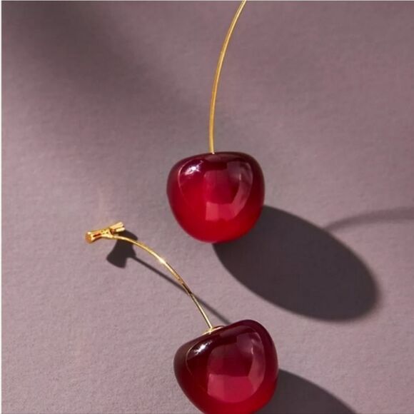 Anthropologie Jewelry - Anthropologie Dark Red Cherry Earrings | NWOT